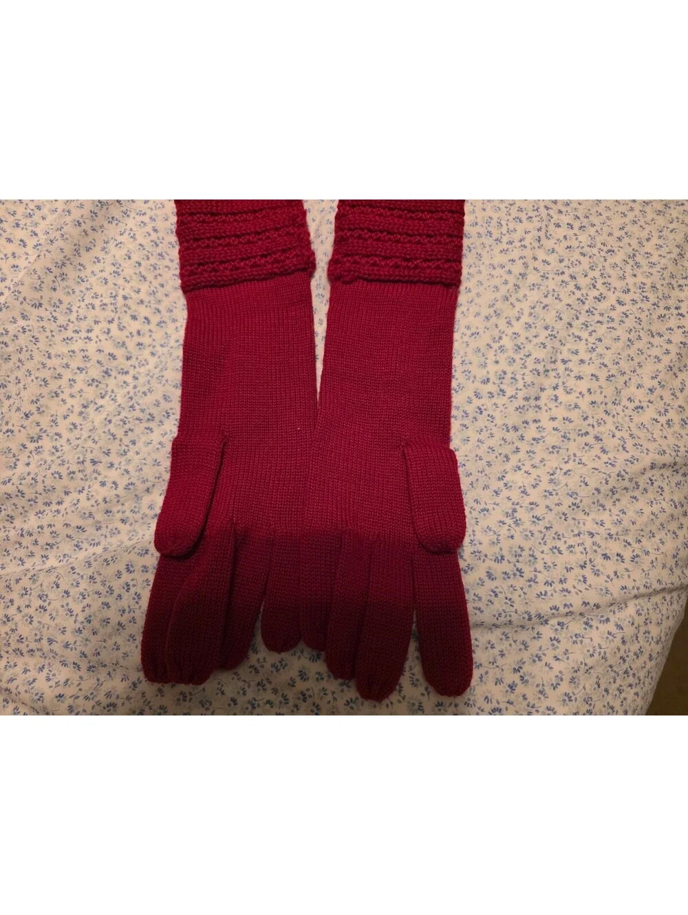 Talbots Red Knit Gloves with Textured Cuffs extra long